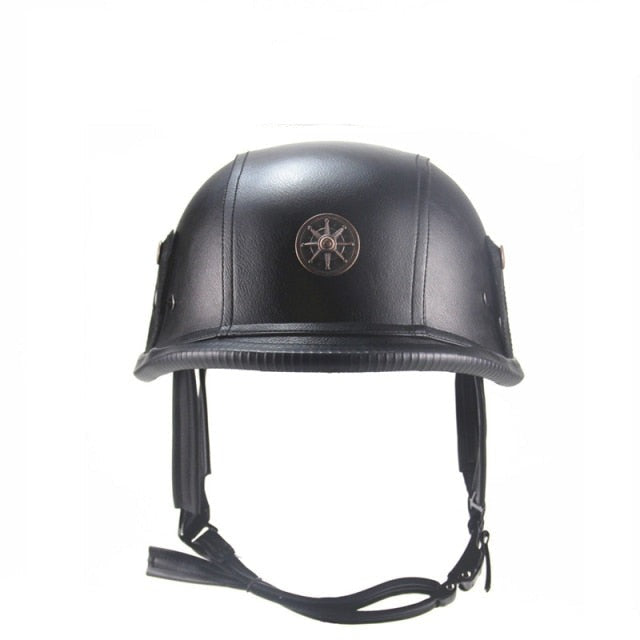 Open Face Half Leather Retro Motorcycle Helmet