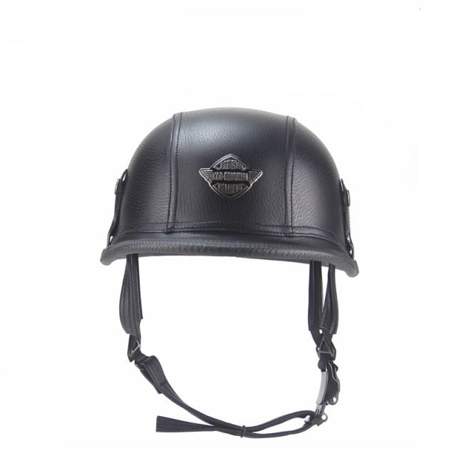 Open Face Half Leather Retro Motorcycle Helmet