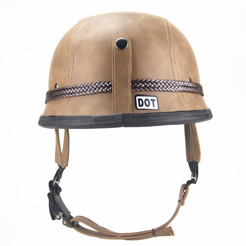 Open Face Half Leather Retro Motorcycle Helmet