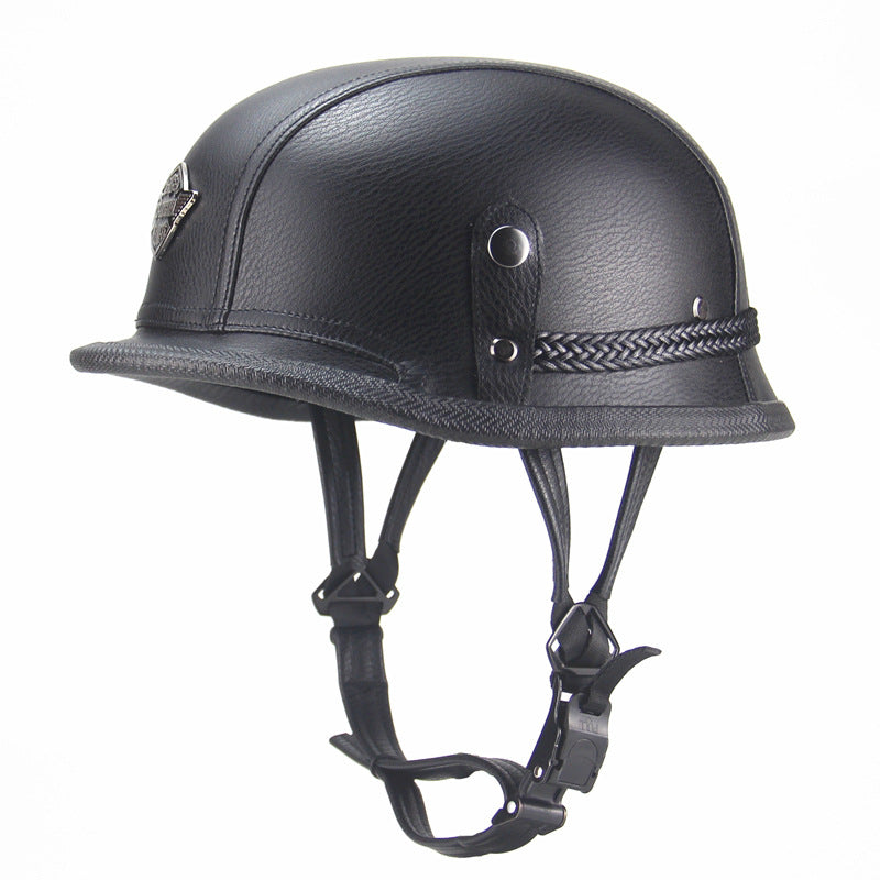 Open Face Half Leather Retro Motorcycle Helmet