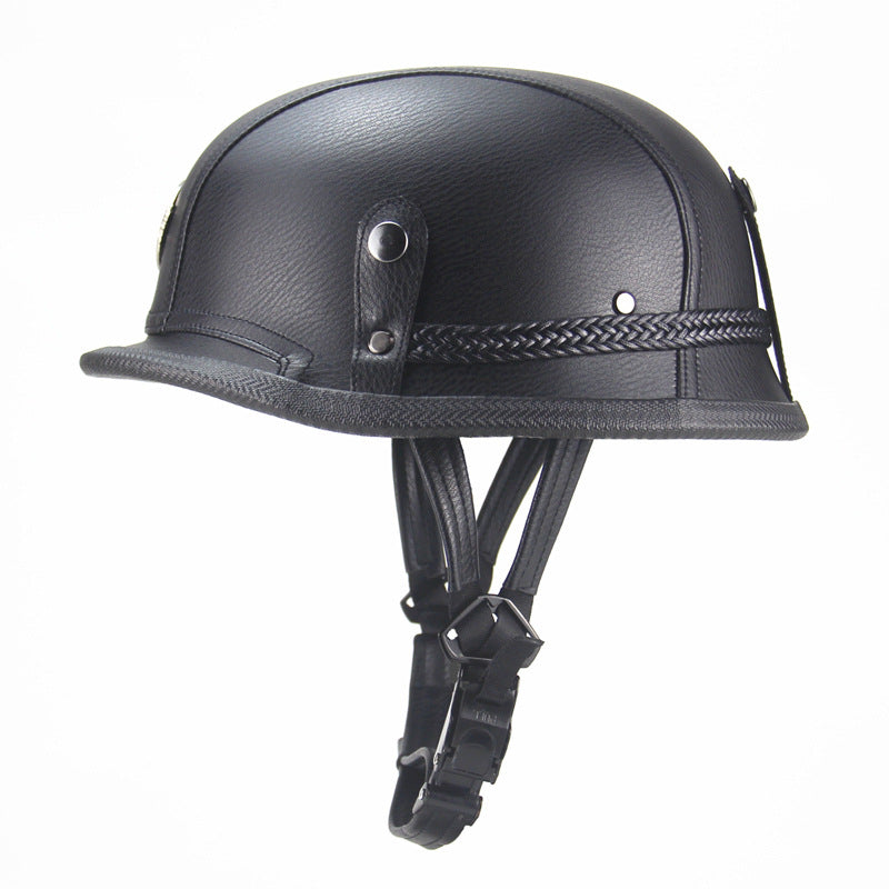 Open Face Half Leather Retro Motorcycle Helmet