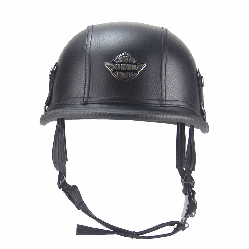 Open Face Half Leather Retro Motorcycle Helmet