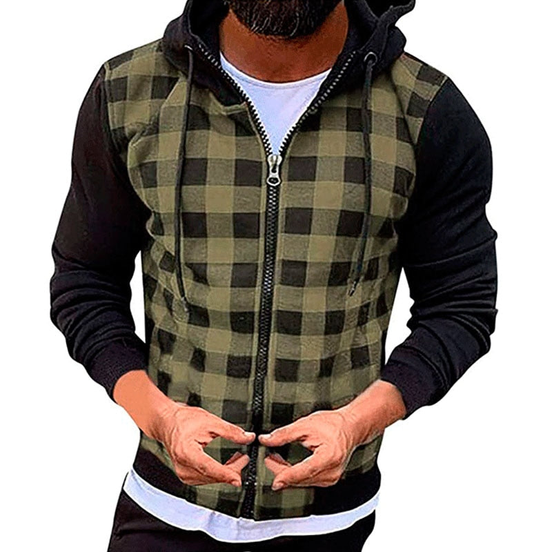 Plaid Full Sleeve Zipper Hoodie