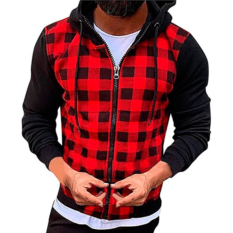 Plaid Full Sleeve Zipper Hoodie