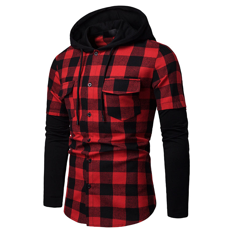 Plaid Dual Pockets Long Sleeve Hoodie