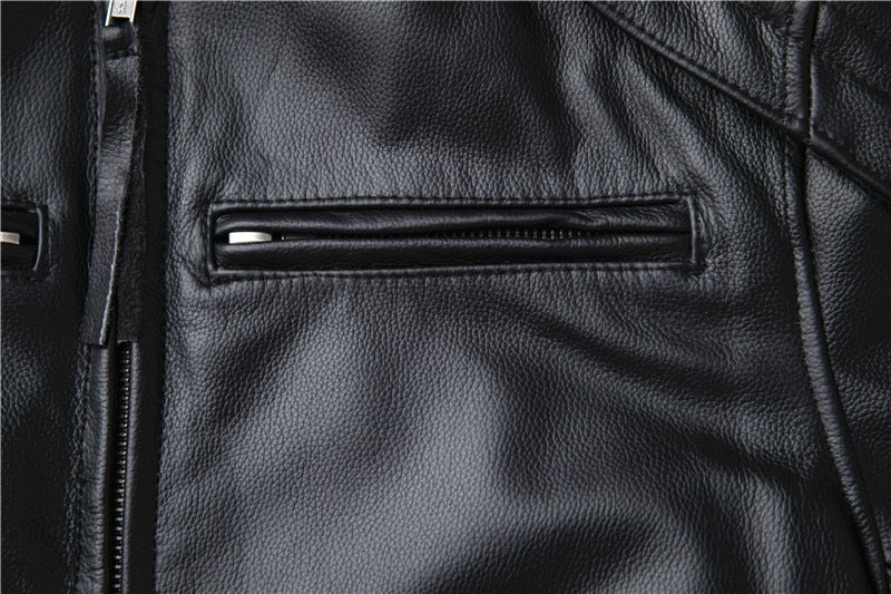 Black Genuine Cowhide Leather Motorcycle Jacket