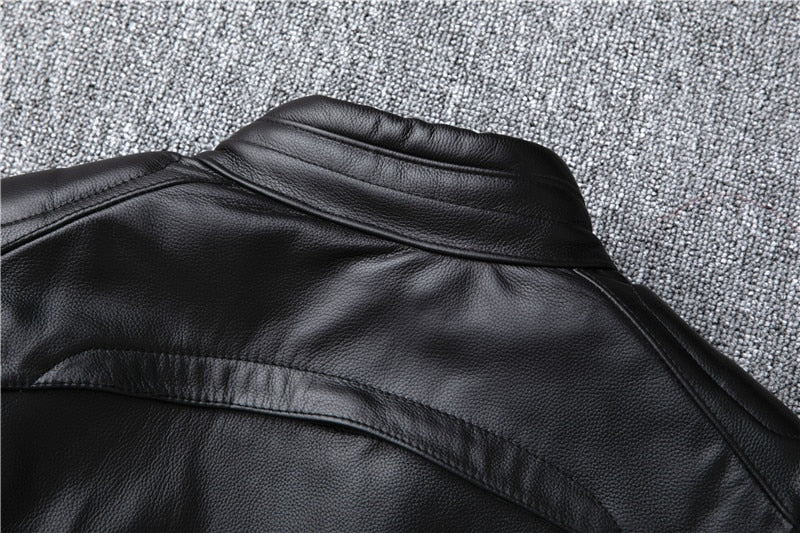 Black Genuine Cowhide Leather Motorcycle Jacket