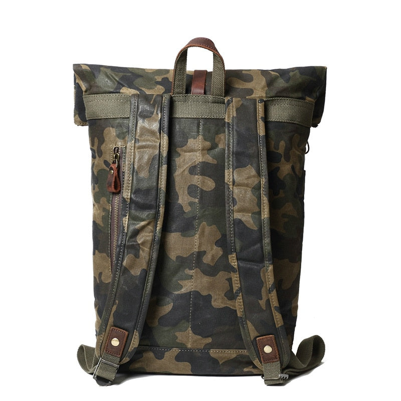 Canvas Leather Oil Wax Camouflage Backpack