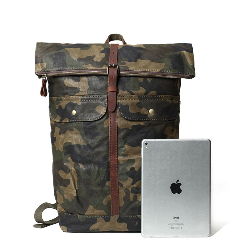 Canvas Leather Oil Wax Camouflage Backpack