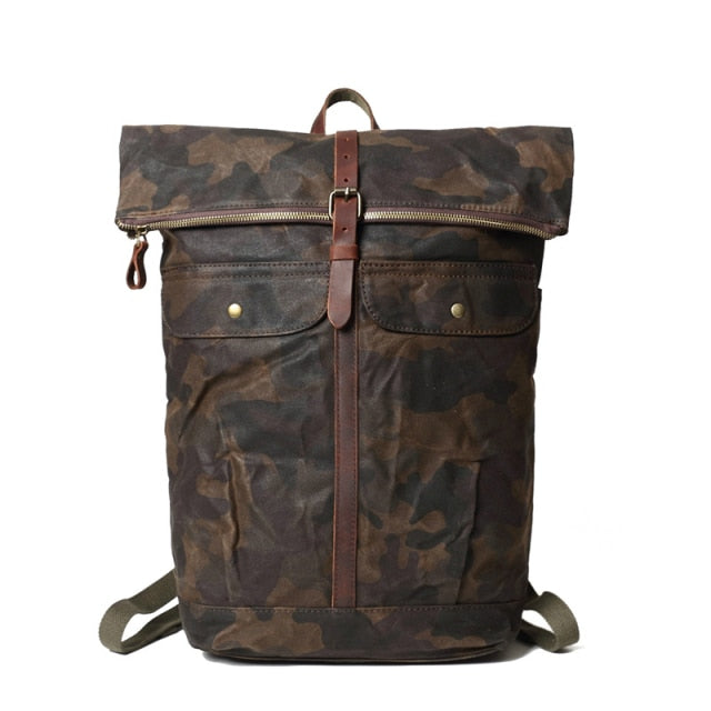 Canvas Leather Oil Wax Camouflage Backpack