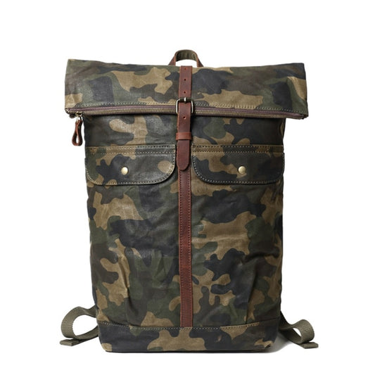 Canvas Leather Oil Wax Camouflage Backpack