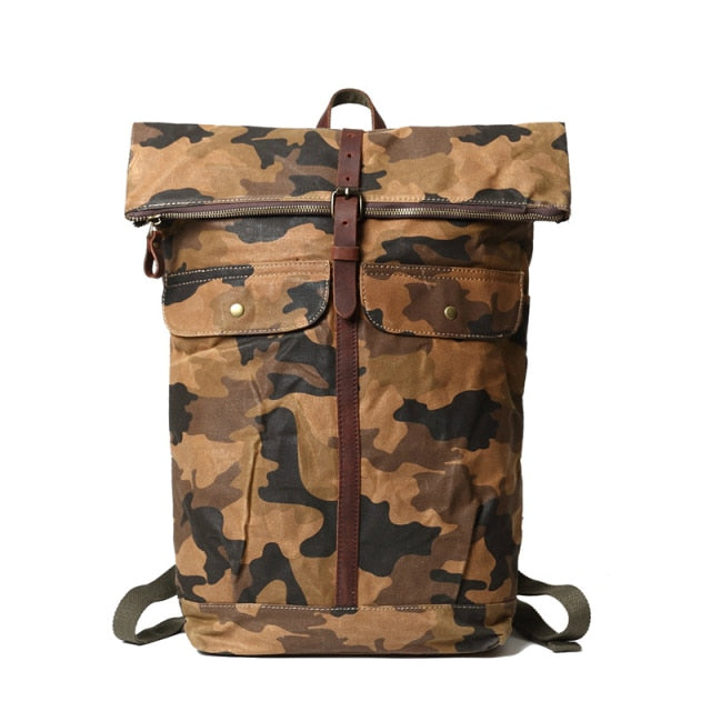 Canvas Leather Oil Wax Camouflage Backpack