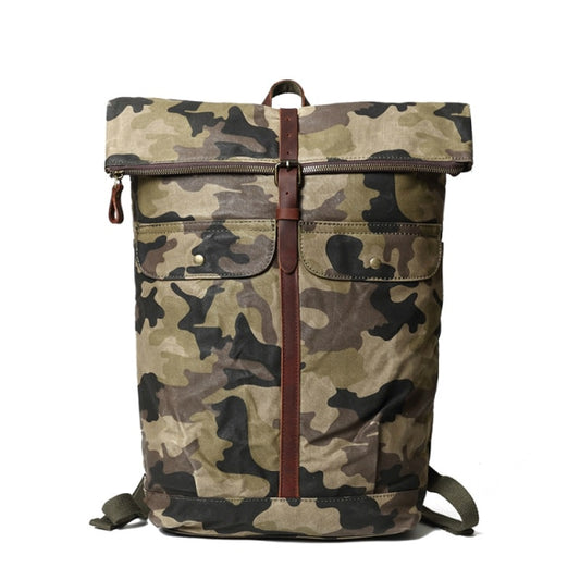 Canvas Leather Oil Wax Camouflage Backpack