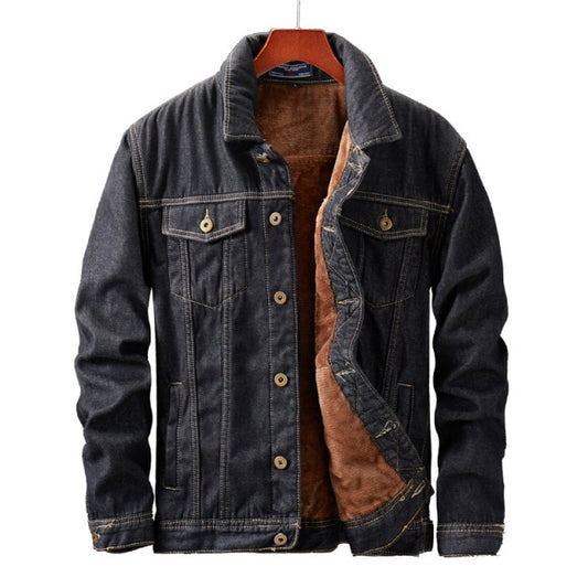 Navy Blue Thick Velvet Warm Cowboy Denim Jacket