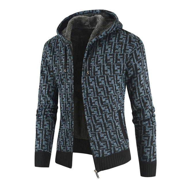 Striped Thick Fleece Warm Zipper Hoodie