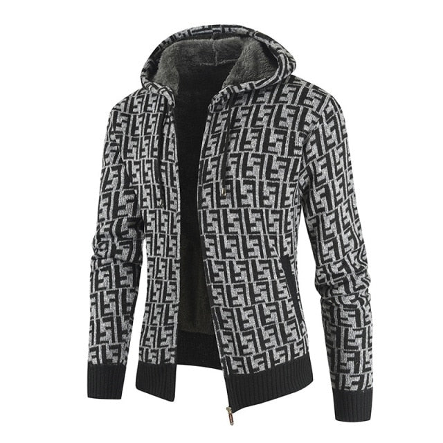 Striped Thick Fleece Warm Zipper Hoodie