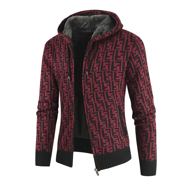 Striped Thick Fleece Warm Zipper Hoodie