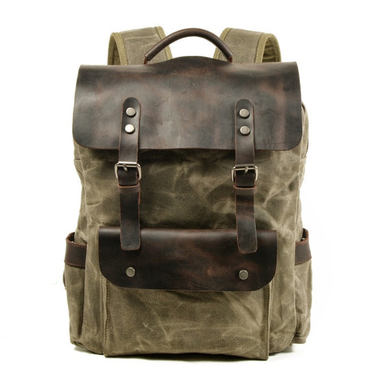 Cotton Waxed Canvas Leather Backpack