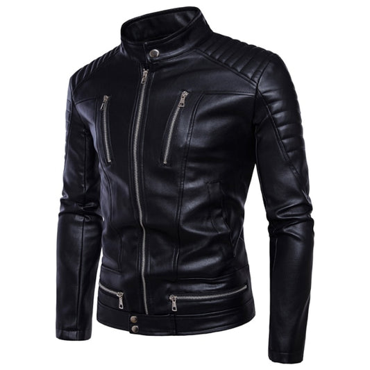 Black PU Leather Slim Fit Multi Zip Motorcycle Jacket