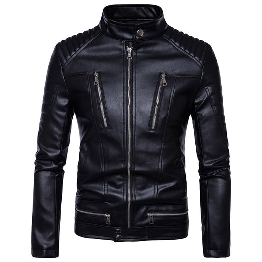 Black PU Leather Slim Fit Multi Zip Motorcycle Jacket