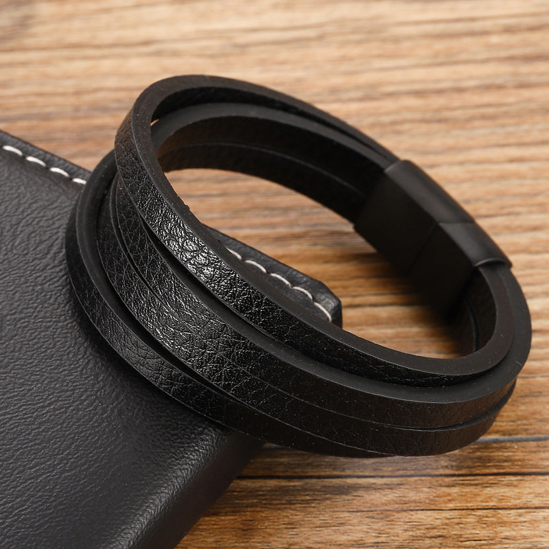 Genuine Leather Multi Layer Charm Bracelet