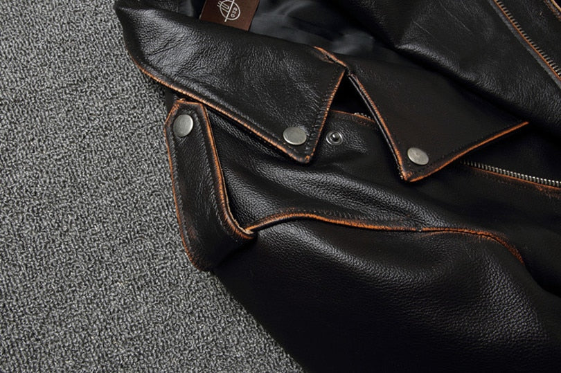 Black Genuine Leather Vintage Motorcycle Jacket