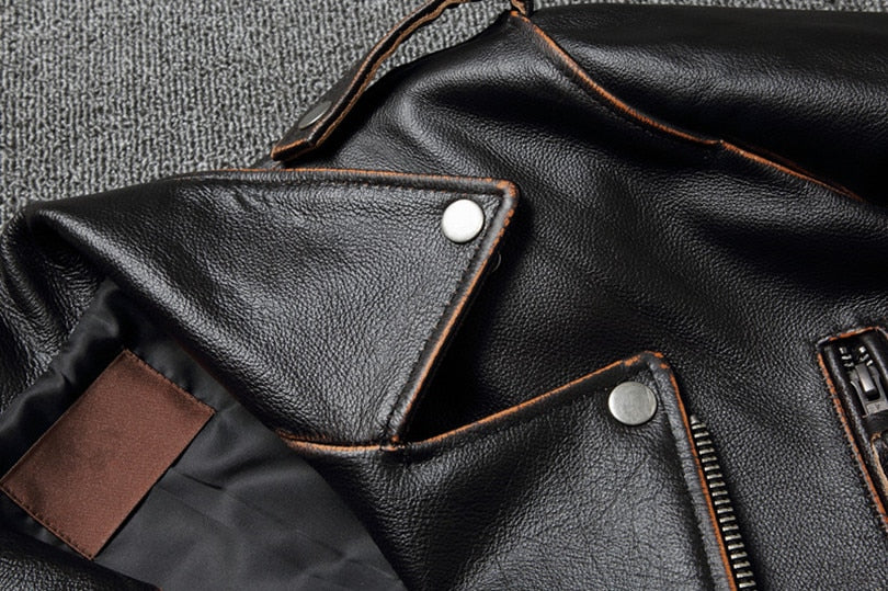 Black Genuine Leather Vintage Motorcycle Jacket