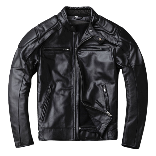 Black Genuine Cowhide Leather Motorcycle Jacket