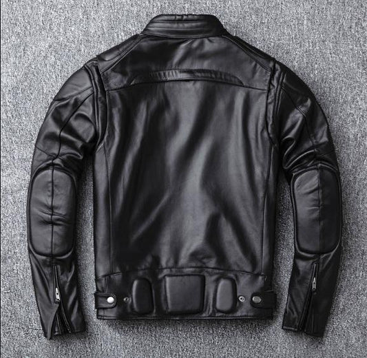 Black Genuine Cowhide Leather Motorcycle Jacket