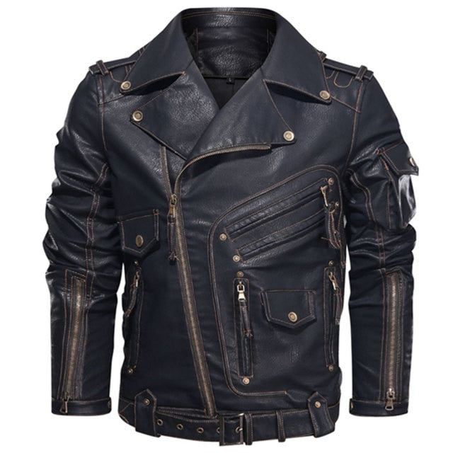 Black PU Leather Motorcycle Jacket