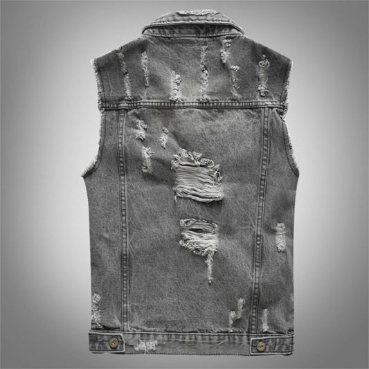 Dark Gray Denim Ripped Vest