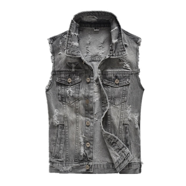 Dark Gray Denim Ripped Vest