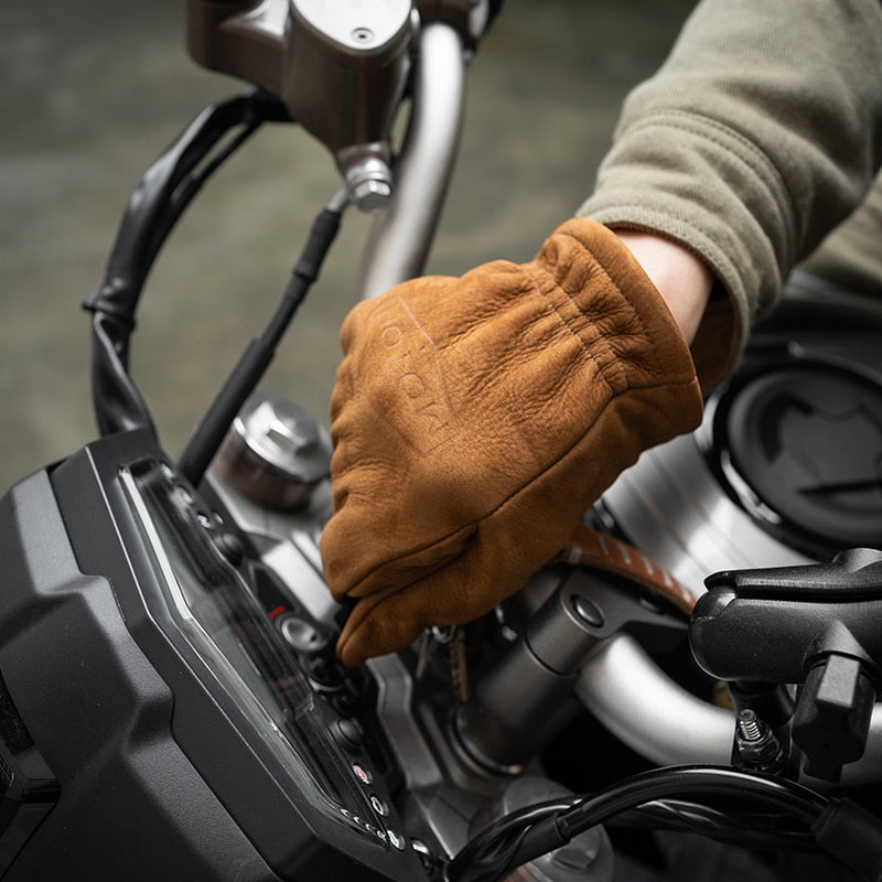 Brown Frosted Genuine Leather Motorcycle Gloves