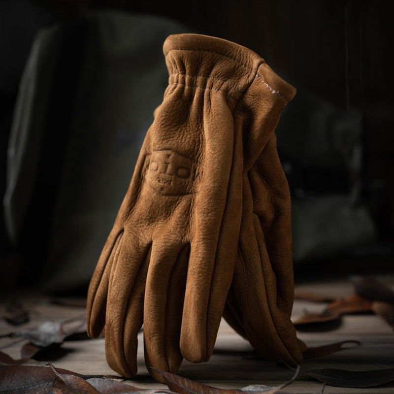 Brown Frosted Genuine Leather Motorcycle Gloves