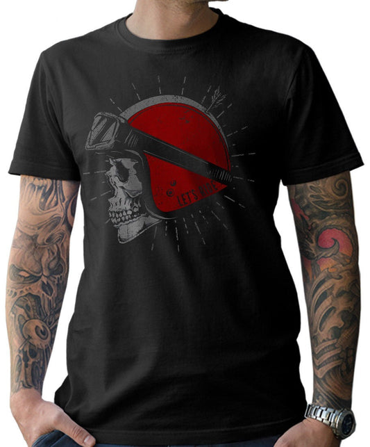 Black Oldschool Biker Skull Motorcycle T-Shirt