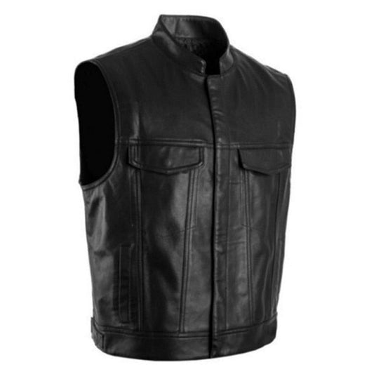 Black Faux Leather Biker Motorcycle Vest
