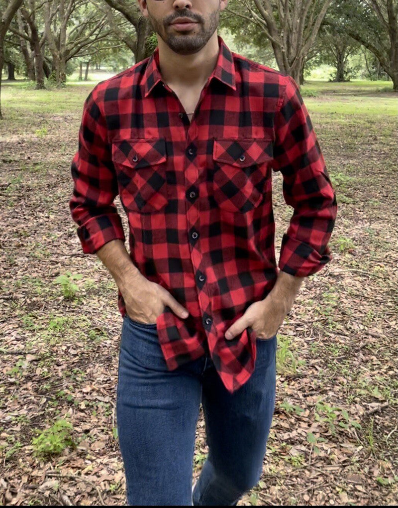 Plaid Flannel Long-Sleeved Shirt