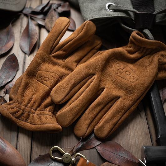Brown Frosted Genuine Leather Motorcycle Gloves