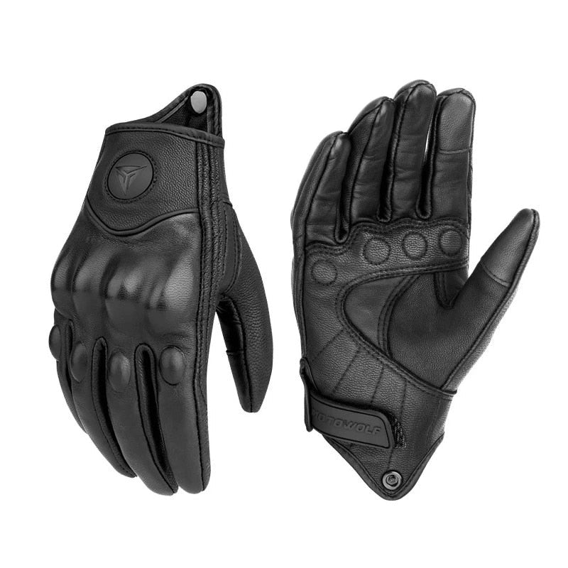 Black Leather Motorcycle Riding Windproof Gloves