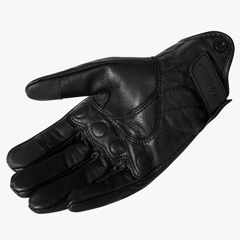 Black Leather Motorcycle Riding Windproof Gloves