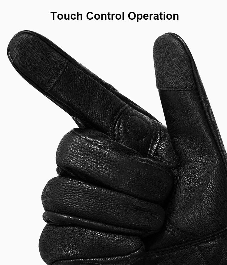 Black Leather Motorcycle Riding Windproof Gloves