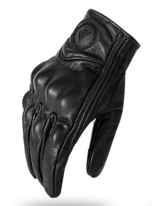 Black Leather Motorcycle Riding Windproof Gloves