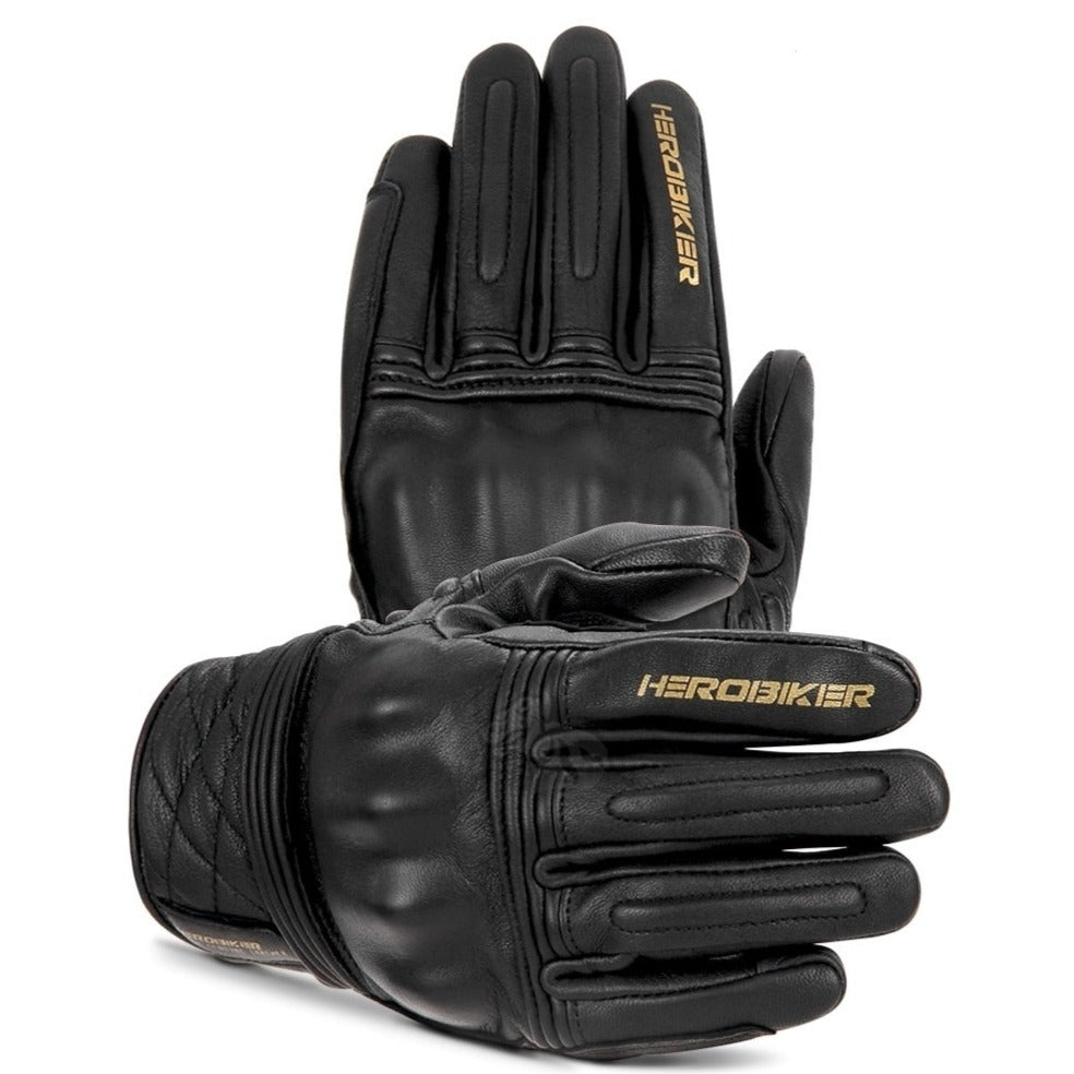 Black Motocross Genuine Leather Gloves