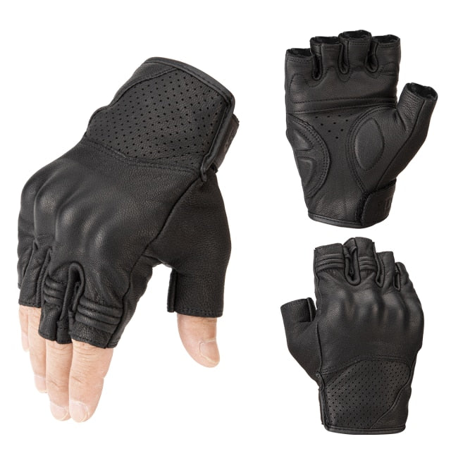 Genuine Leather Half Finger Motorcycle Gloves