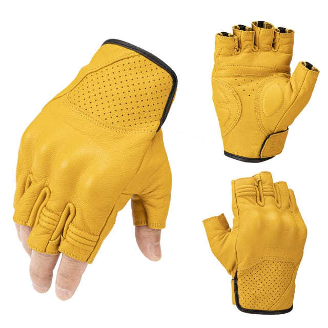 Genuine Leather Half Finger Motorcycle Gloves