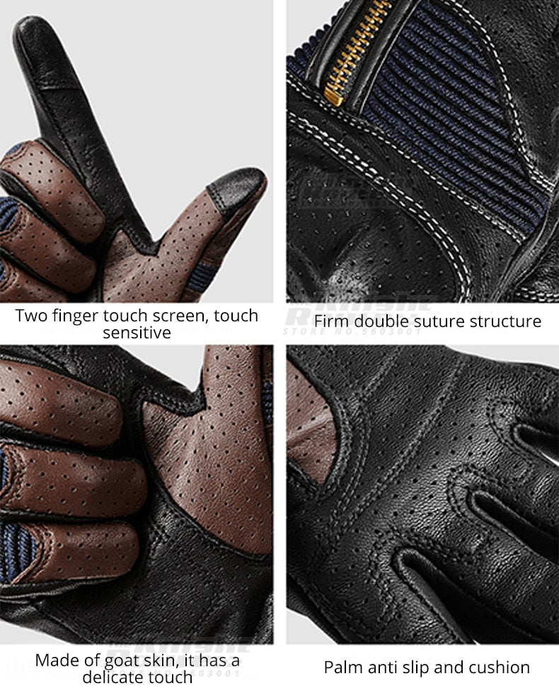 Retro Leather and Denim Motorcycle Gloves