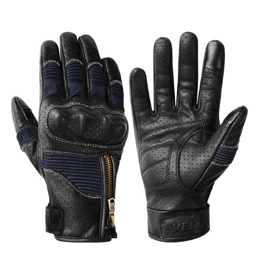 Retro Leather and Denim Motorcycle Gloves