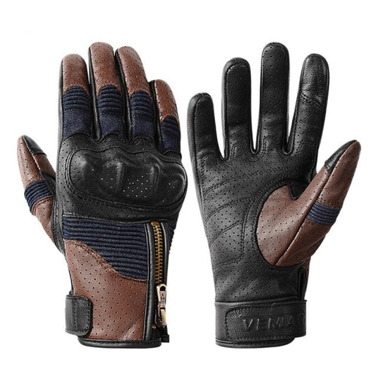 Retro Leather and Denim Motorcycle Gloves