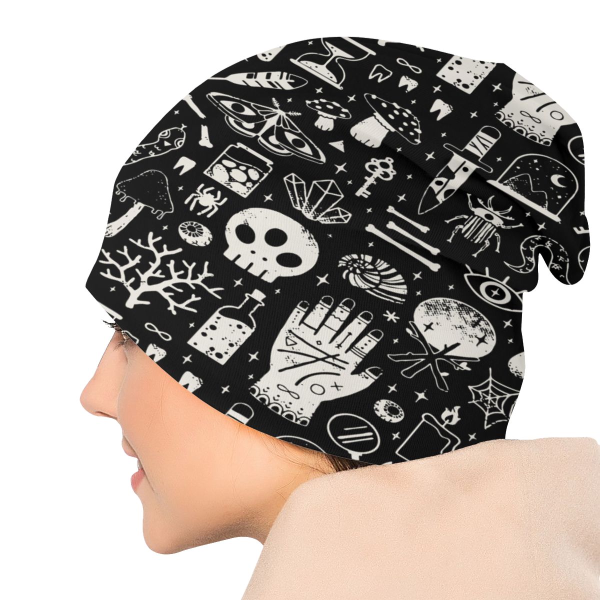 Bone Black Skull Bonnet Beanies