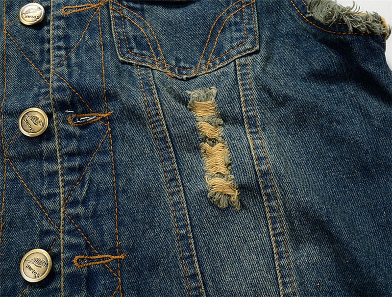 Ripped Denim Jeans Vest